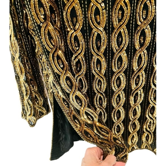 Vintage Stenay Beaded Tunic Top Dress Sequin Black Gold Silk Small - Picture 3 of 6